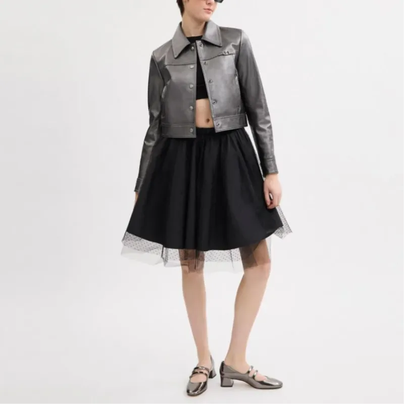 COACH Leather Jacket Tight Fit Version Women's Silver-1
