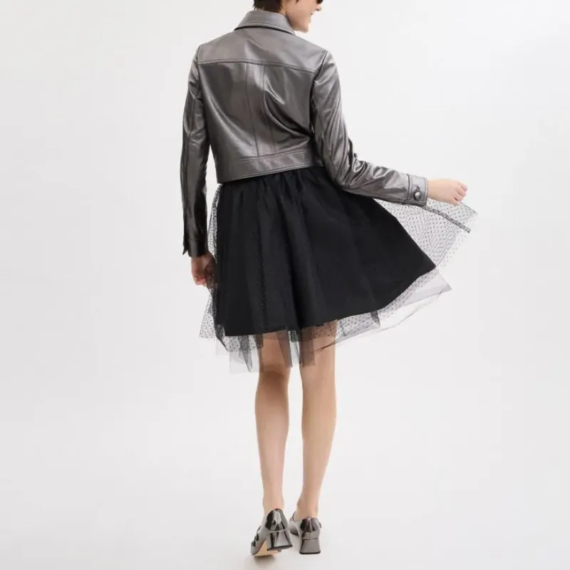 COACH Leather Jacket Tight Fit Version Women's Silver-2