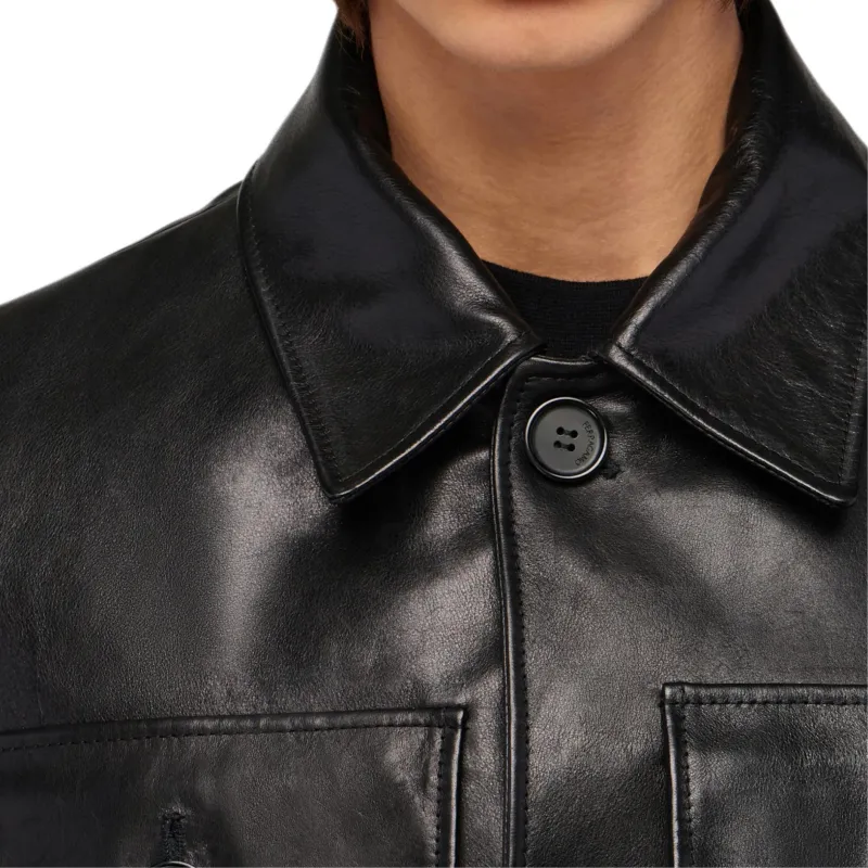 FERRAGAMO Leather Jacket Men's Black-4