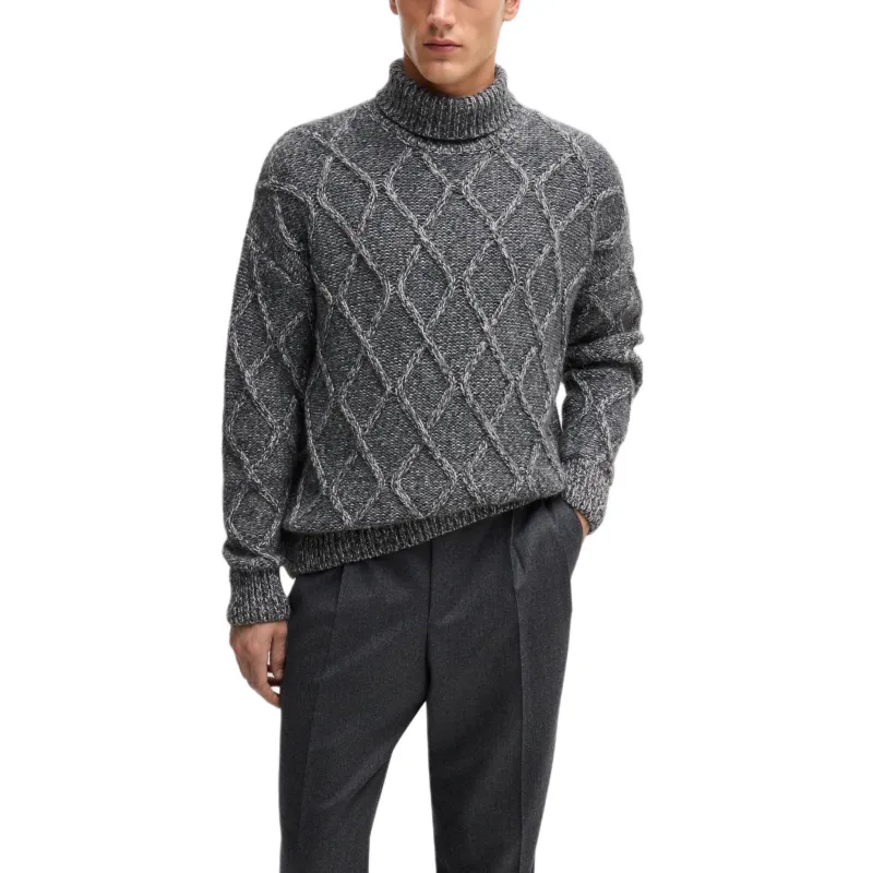 HUGO BOSS Relaxed Fit Cable Knit Jumper-2
