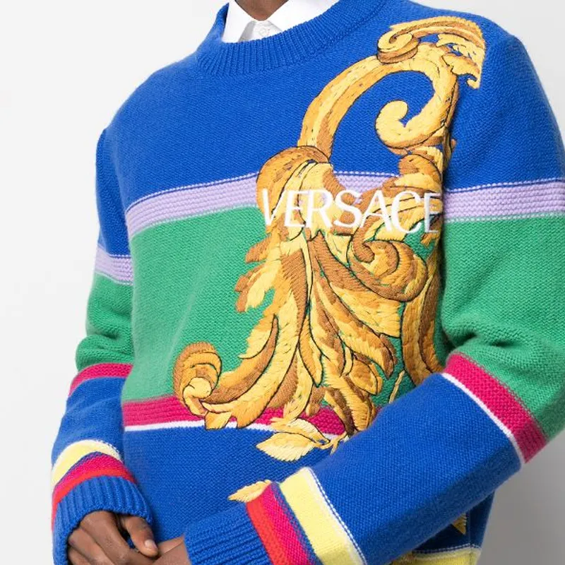 VERSACE Striped Barocco Knit Sweater-4