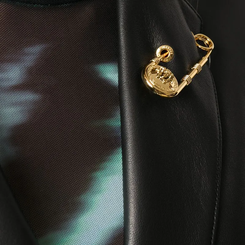 VERSACE Safety Pin Leather Blazer 'Black'-2