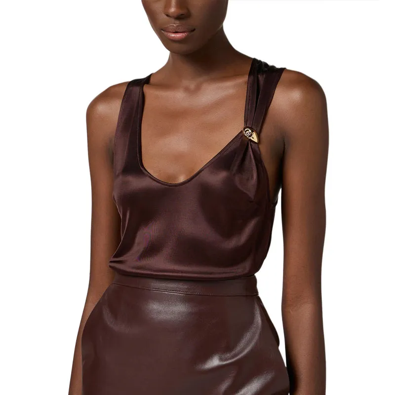 Elisabetta Franchi Brooch detail Satin Top-5