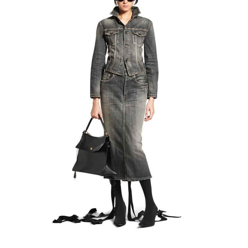 Balenciaga SS25 Denim Jacket Regular Fit Women's Dark Gray-3