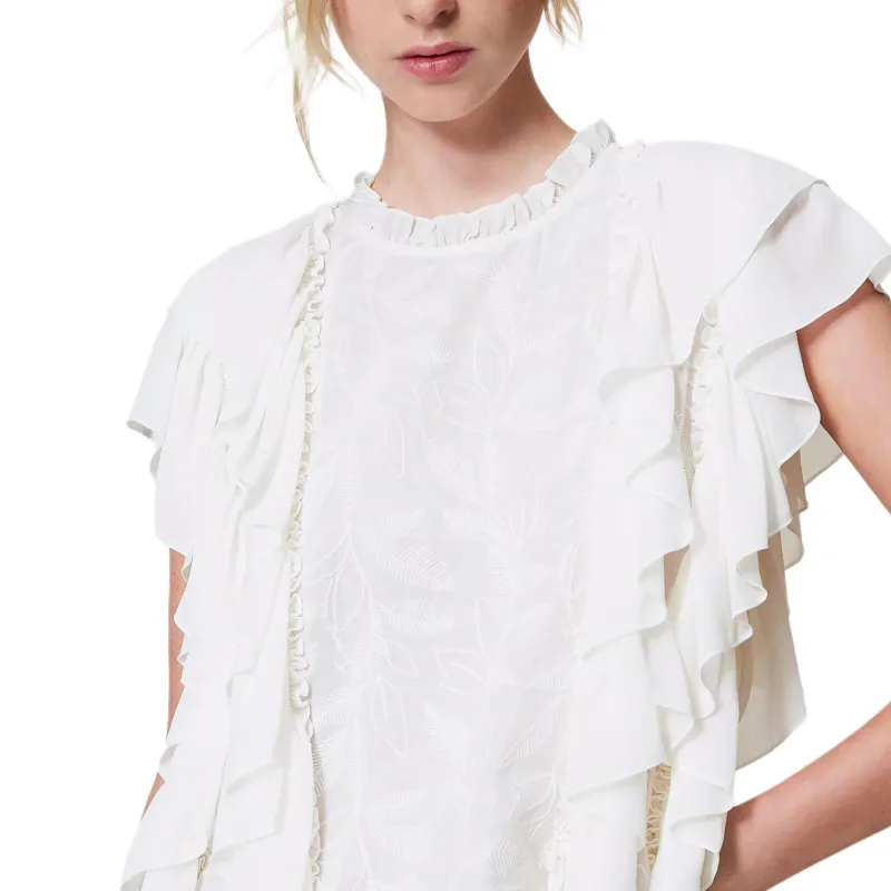 Twinset Embroidered Ruffled Blouse-5