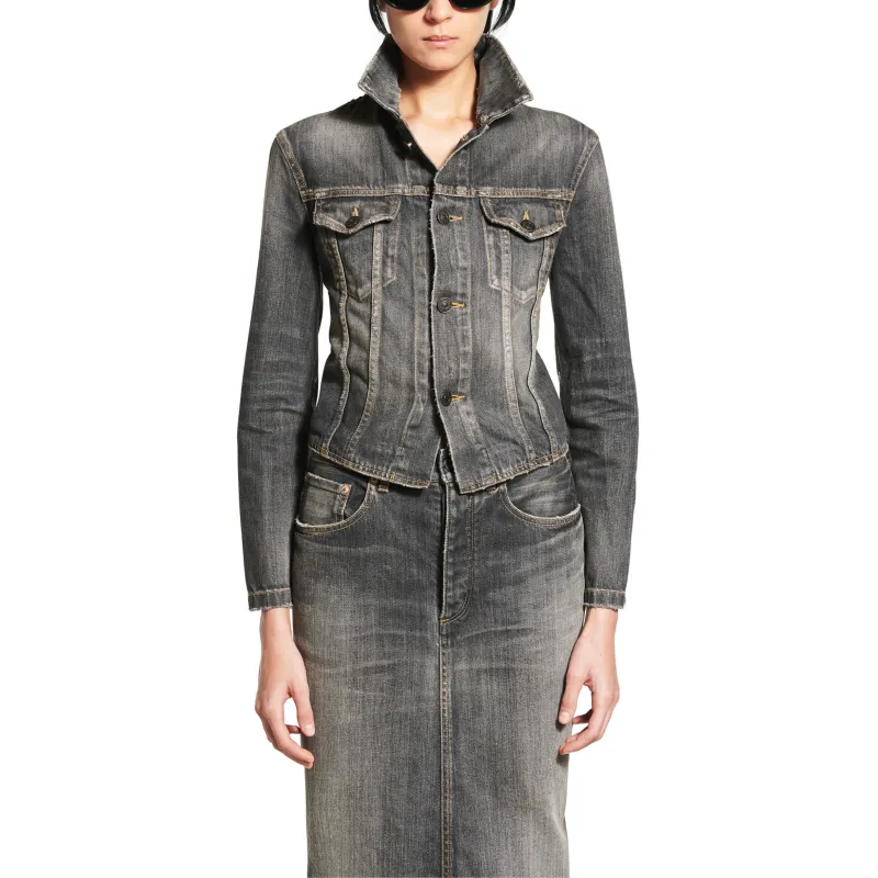 Balenciaga SS25 Denim Jacket Regular Fit Women's Dark Gray-2