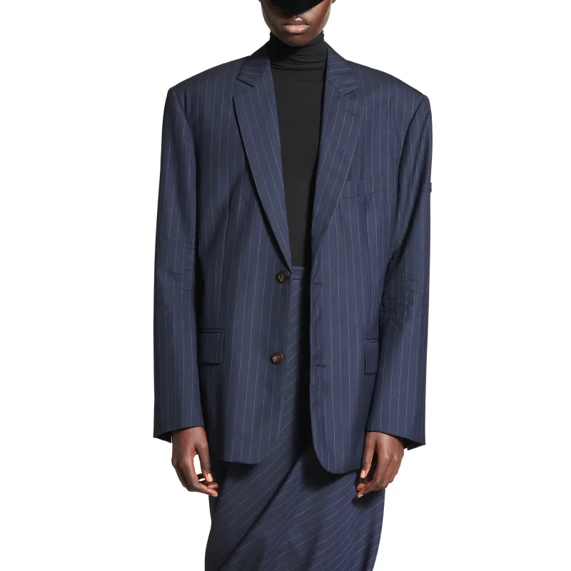 Balenciaga Jackets Coats Regular Fit Women's Dark Marine Blue-2