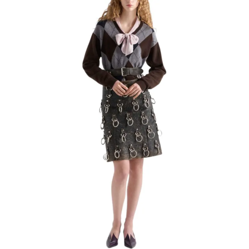 PRADA Leather Short Skirts Women's Black-1