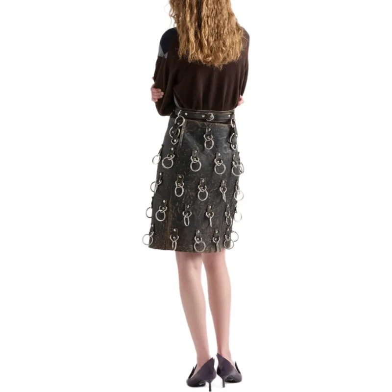 PRADA Leather Short Skirts Women's Black-2
