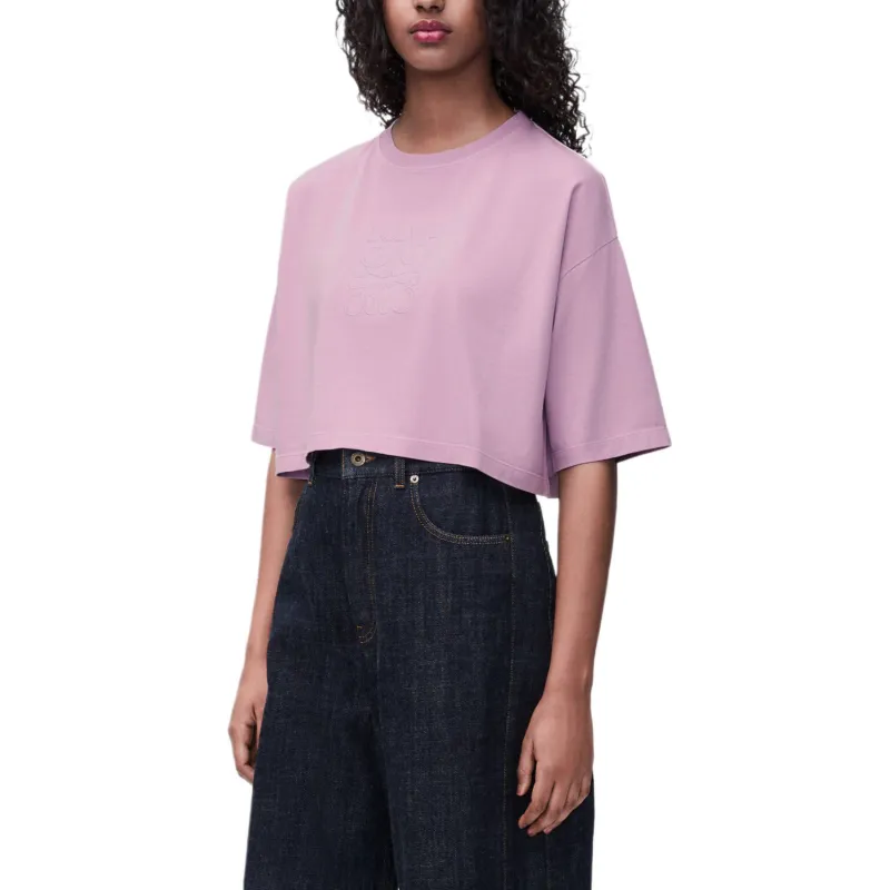 LOEWE Logo Embroidered Cropped T Shirt-3