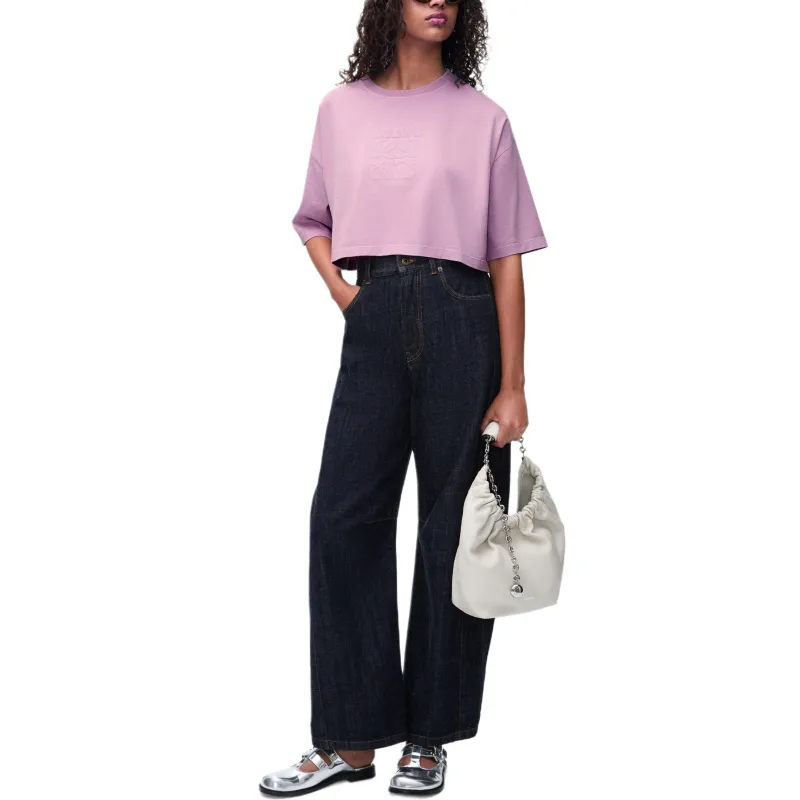 LOEWE Logo Embroidered Cropped T Shirt-1