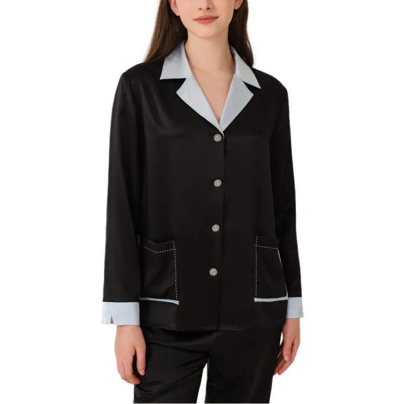 SILKY MIRACLE SS25 Pajama Set Women's Sparkling Black & Light Blue-3