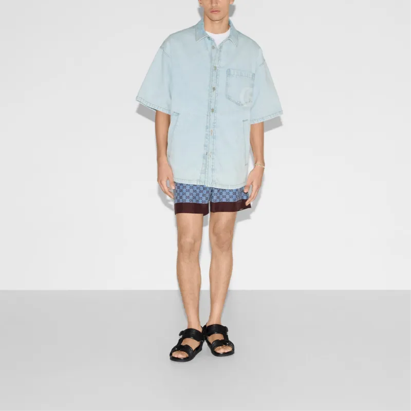 GUCCI FW25 Lido Collection Shirt Men's Light Blue-1