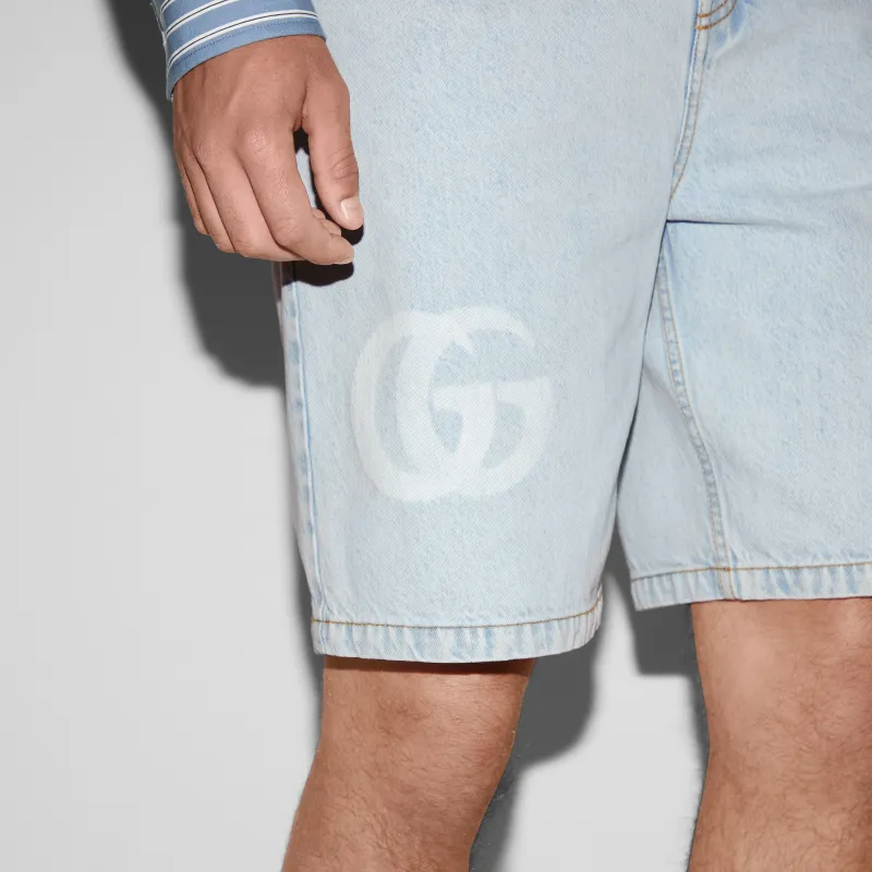 GUCCI FW25 Lido Collection Denim Shorts Men's Light Blue-5