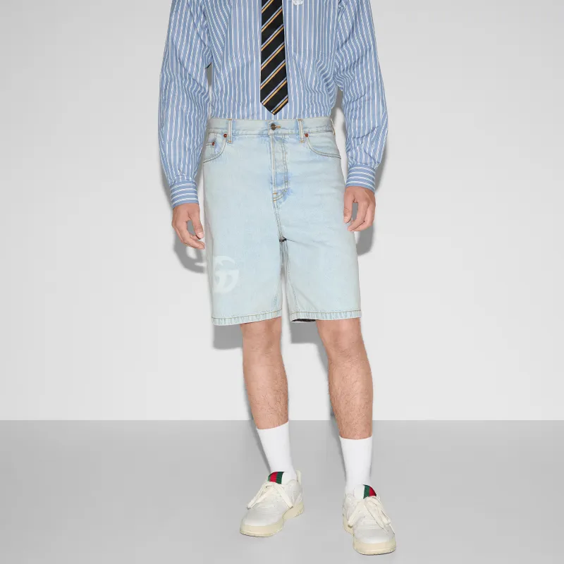 GUCCI FW25 Lido Collection Denim Shorts Men's Light Blue-2