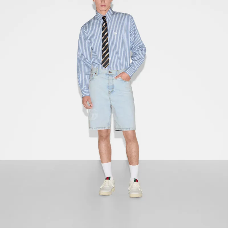 GUCCI FW25 Lido Collection Denim Shorts Men's Light Blue-1