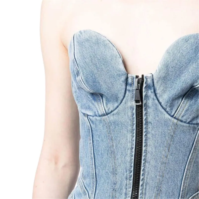 NATASHA ZINKO Asymmetric hem Denim Mini Dress-4
