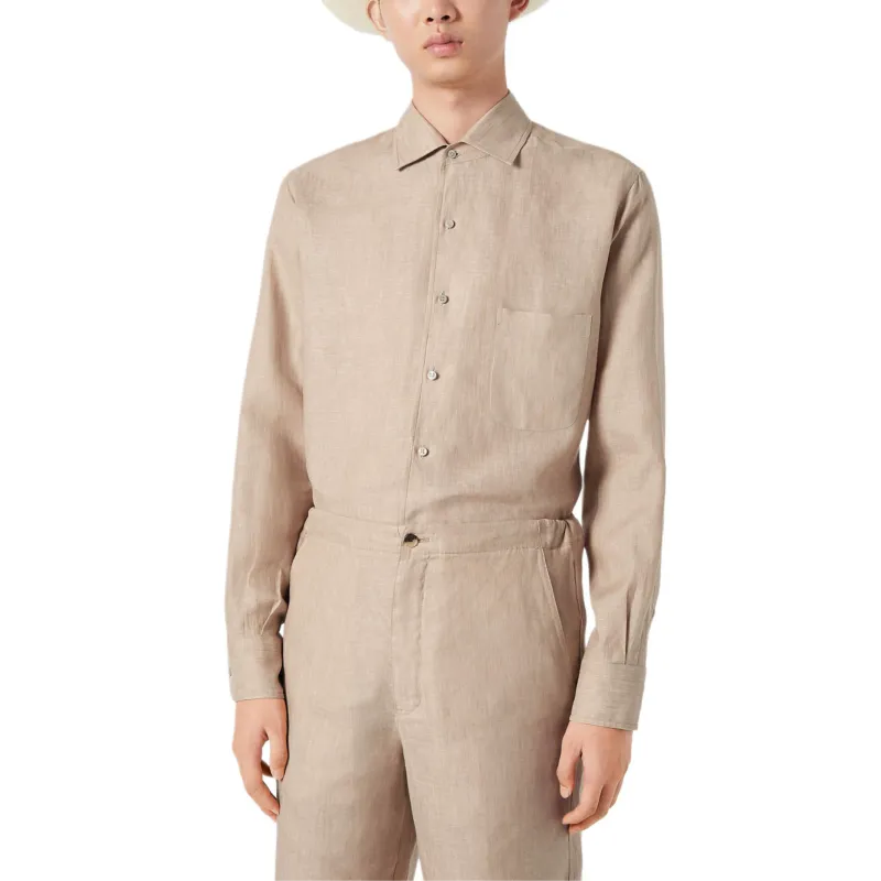 Loro Piana Shirt Men's Linen Hemp Beige-2