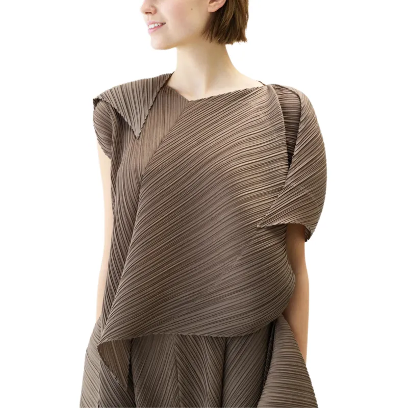 PLEATS PLEASE ISSEY MIYAKE T Shirt Women's Gray Brown-5