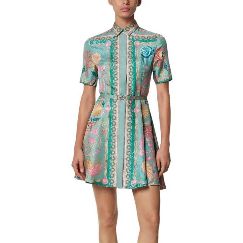 VERSACE Underwater Barocco Silk Mini Shirt Dress-1