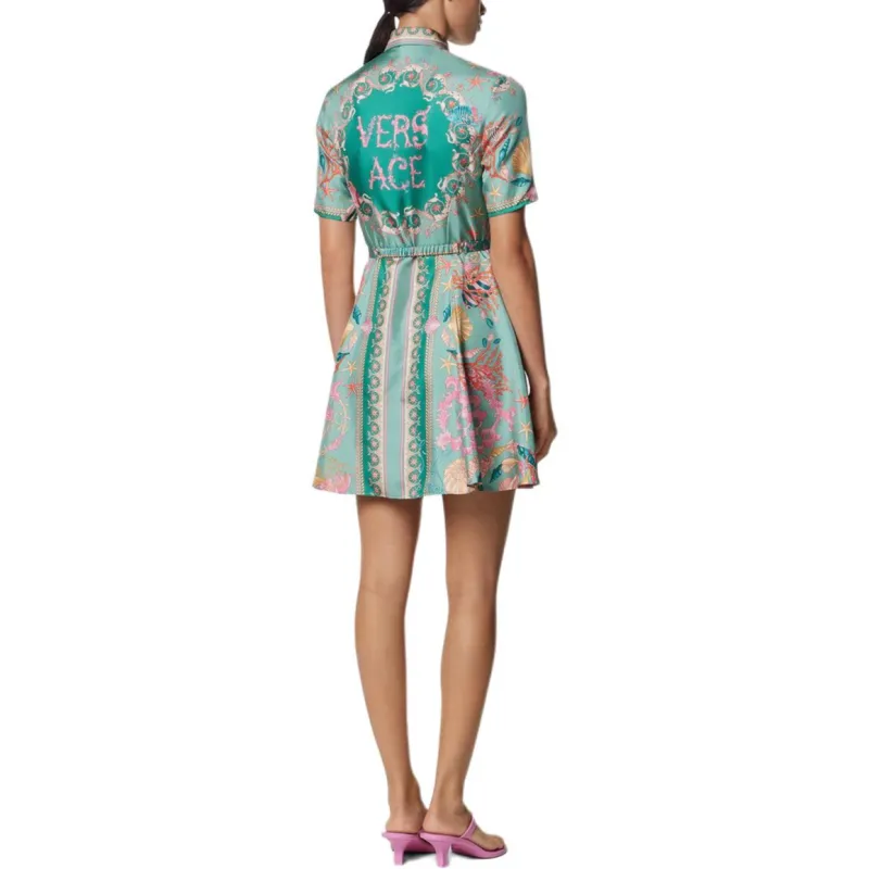 VERSACE Underwater Barocco Silk Mini Shirt Dress-2