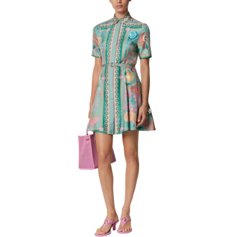 VERSACE Underwater Barocco Silk Mini Shirt Dress-3