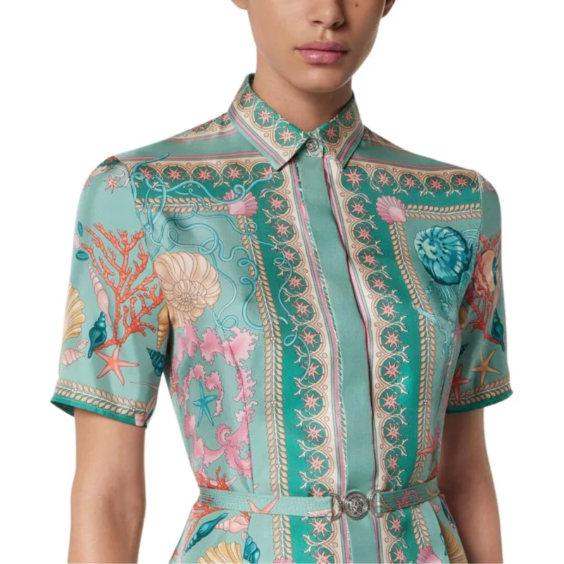 VERSACE Underwater Barocco Silk Mini Shirt Dress-4