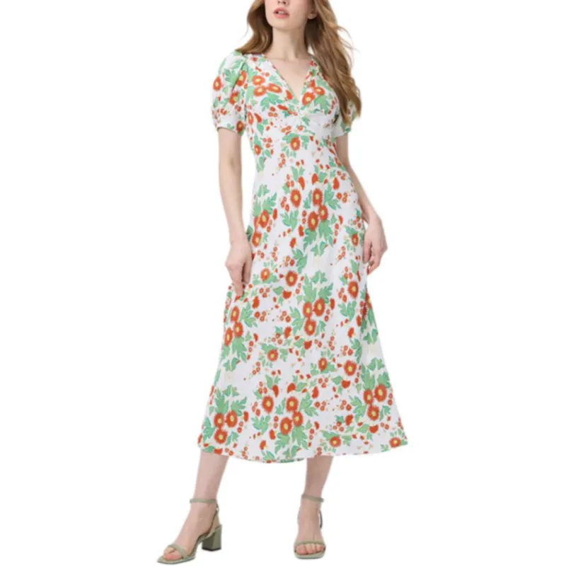 Diane Von Furstenberg FW25 Short Sleeved Dress Women's Orange Green-1