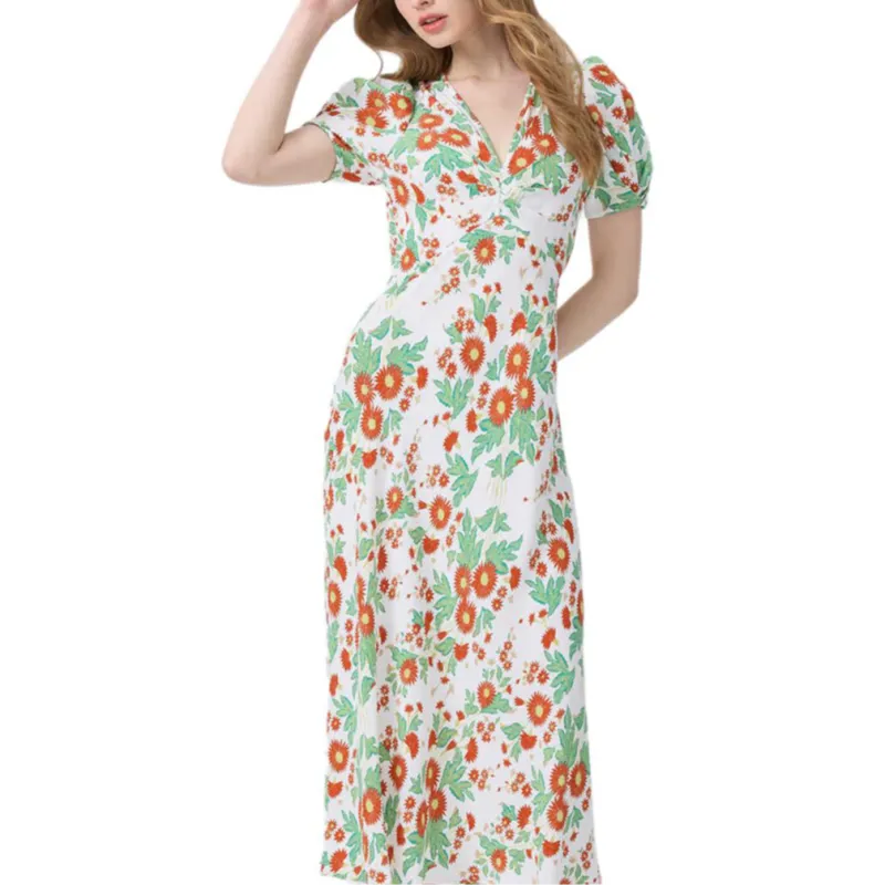 Diane Von Furstenberg FW25 Short Sleeved Dress Women's Orange Green-3
