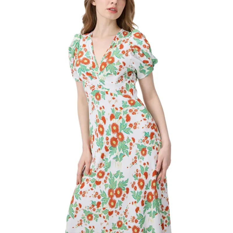 Diane Von Furstenberg FW25 Short Sleeved Dress Women's Orange Green-4