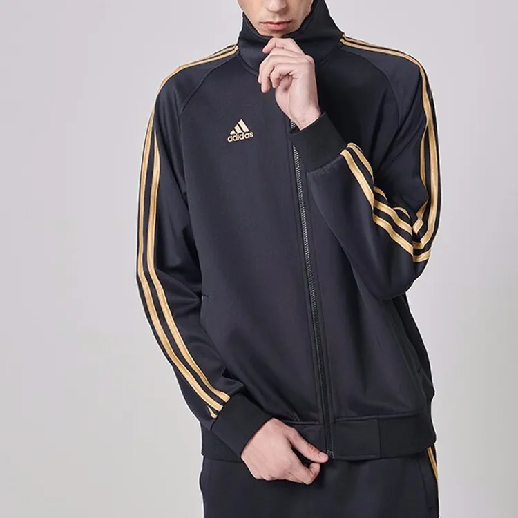 adidas Casual Stand Collar Stripe Jacket Black-1