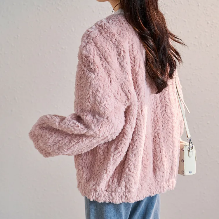 Tonlion Velvet feel Coat Women's Leather Pink-2