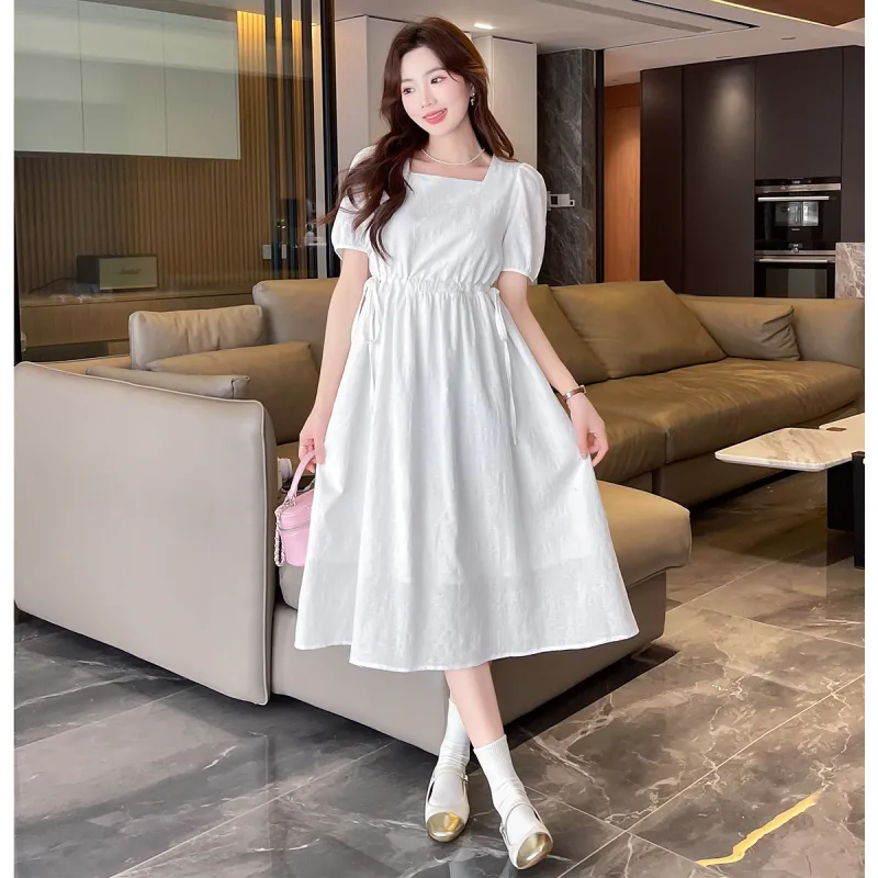 Tonlion Short Sleeved Dresses Women's Raw White-3
