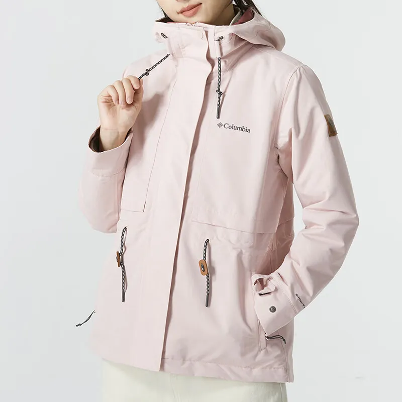 Columbia Outdoor Hiking Waterproof And Windproof To Keep Warm Windbreaker Jacket Women's Light Pink-1