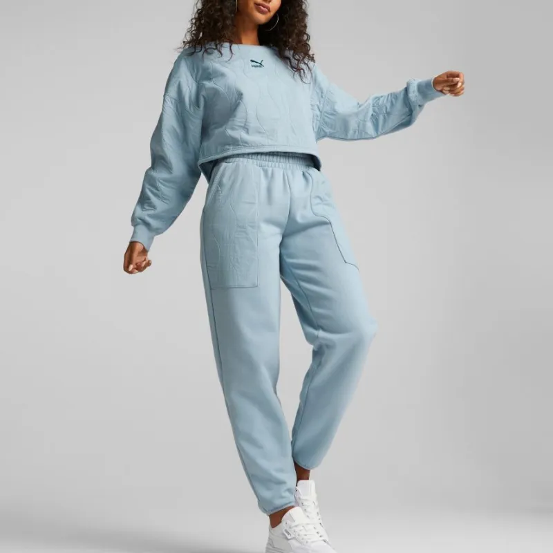 PUMA CLASSICS Classics Quilting Applique Cropped Crew Fleece Sweatshirt Women's Blue-2