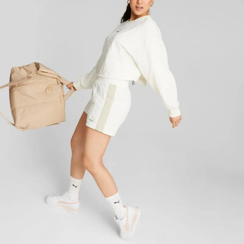 PUMA Classics Quilting Applique Cropped Crew Fleece Sweatshirt Women's White-2
