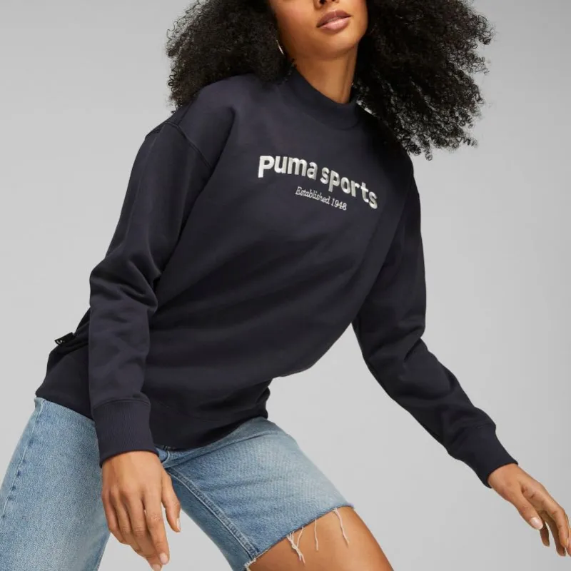 PUMA TEAM Crew Fleece Sweatshirt Women's Black-2