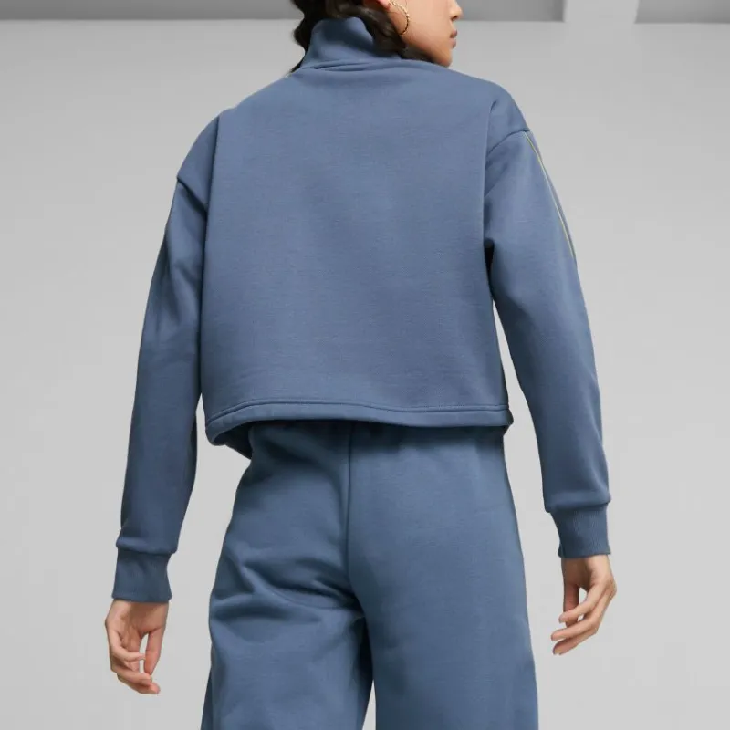 PUMA ESS+ Essentials+ MINIMAL GOLD Half Zip Mock Neck Fleece Sweatshirt Women's Blue-3