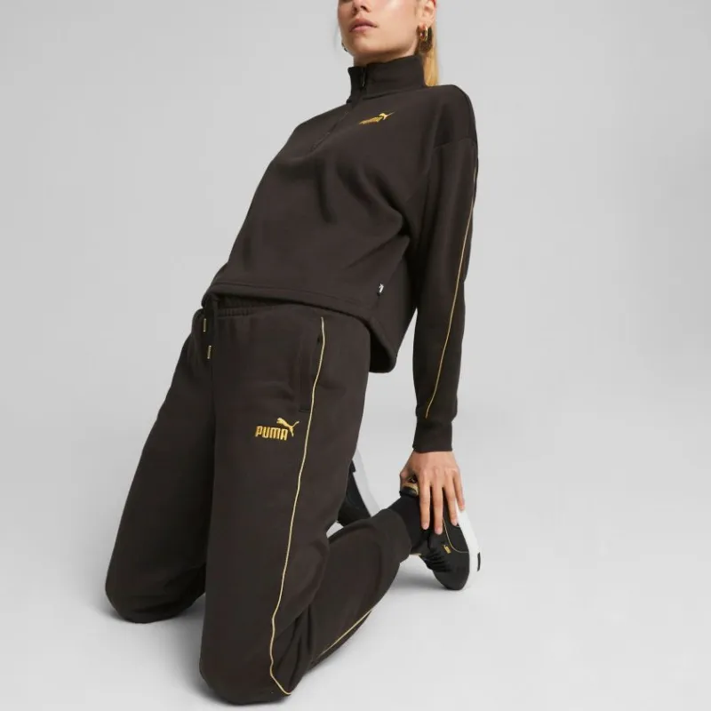 PUMA Essentials+ MINIMAL GOLD Half Zip Mock Neck Fleece Sweatshirt Women's Black-2