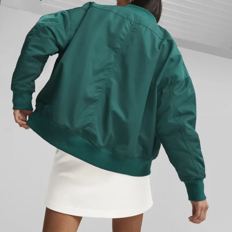 PUMA Fall 2022 T7 Collection T7 Shiny Bomber Jacket Women's Green-3