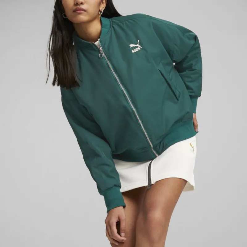 PUMA Fall 2022 T7 Collection T7 Shiny Bomber Jacket Women's Green-2