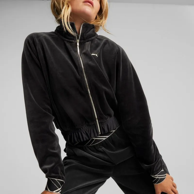 PUMA Deco Glam Velour Full Zip Velvet-feel Coat Women's Black-2