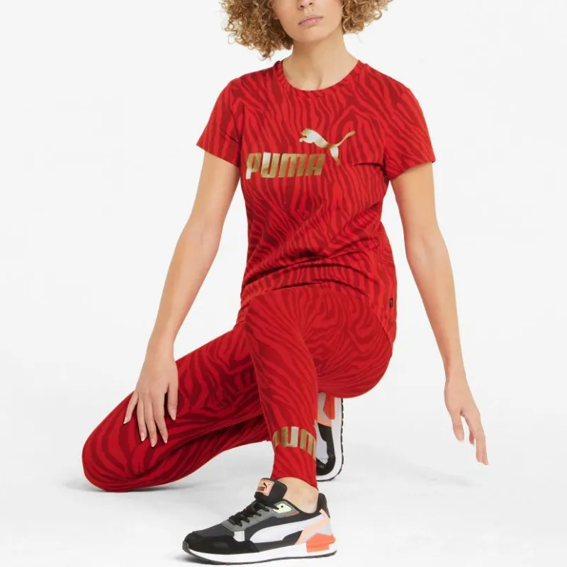 PUMA DARE TO Essentials+ Tiger AOP Tee T Shirt Women's Red-3