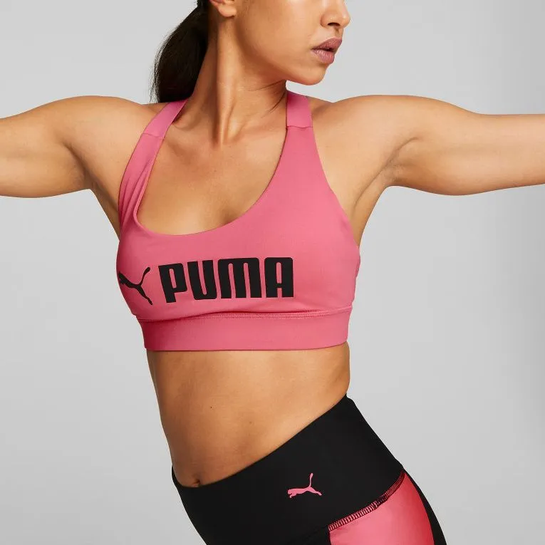 PUMA CLASSICS Mid Impact Fit Bra Sports Underwear Women's Pink-3