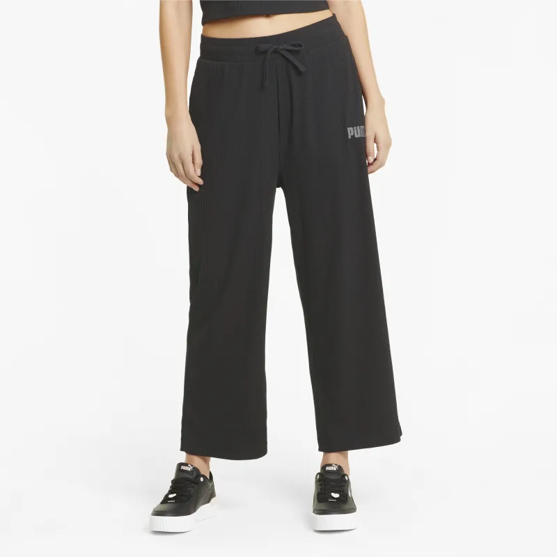 PUMA Modern Basics Ribbed Wide Knitted Sports Pants Women's Black-2