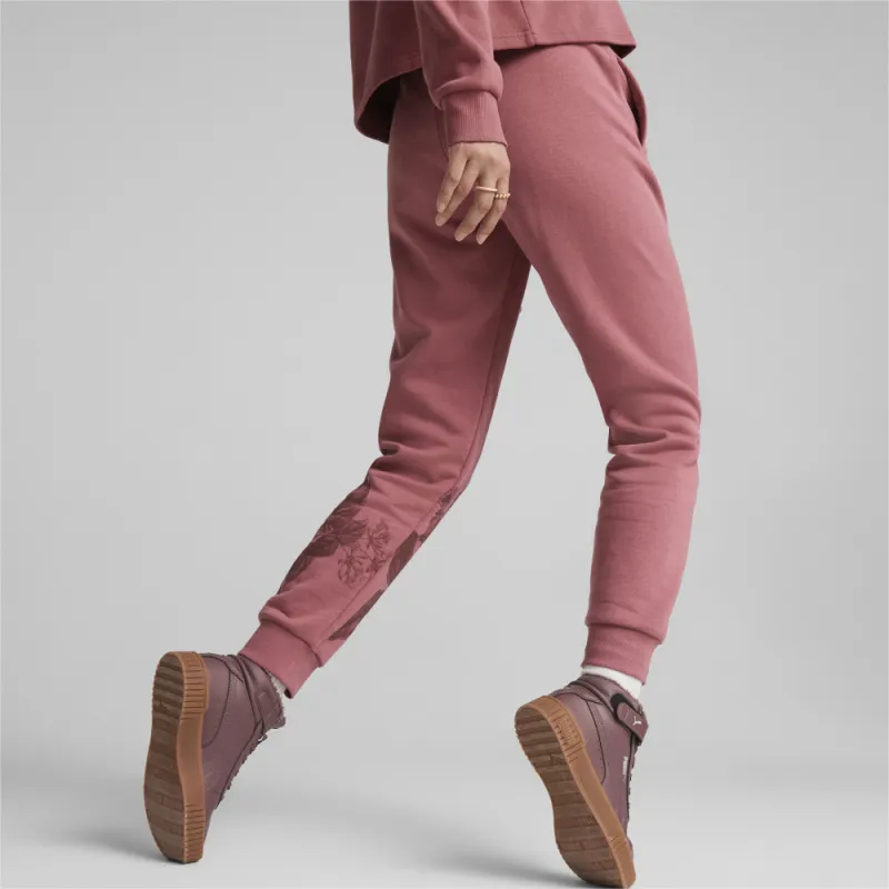 PUMA Essentials+ Essentials+ FROZEN FLOWER Graphic Sweatpants Knitted Sports Pants Women's Coffee-3