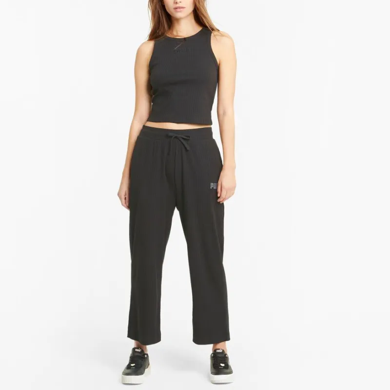 PUMA Modern Basics Ribbed Wide Knitted Sports Pants Women's Black-3