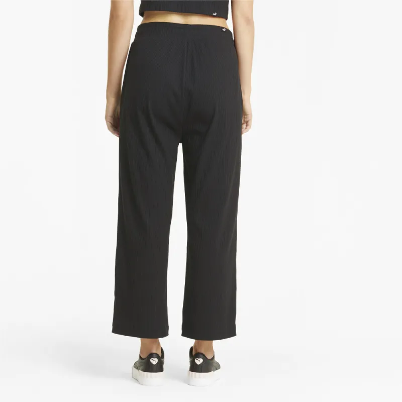 PUMA Modern Basics Ribbed Wide Knitted Sports Pants Women's Black-4