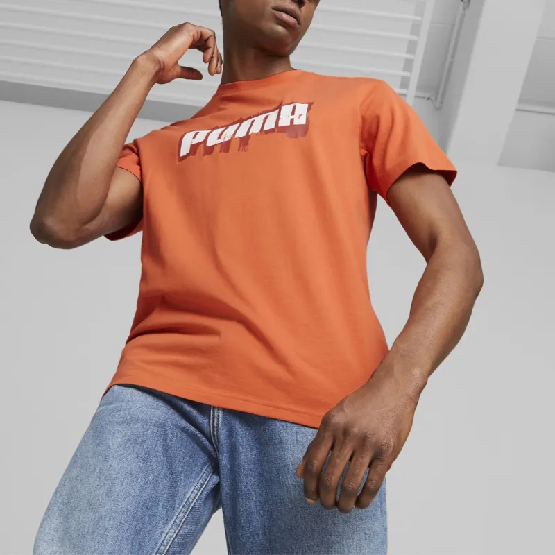 PUMA GRAPHICS Puma Wording Tee T Shirt Men's Orange-2