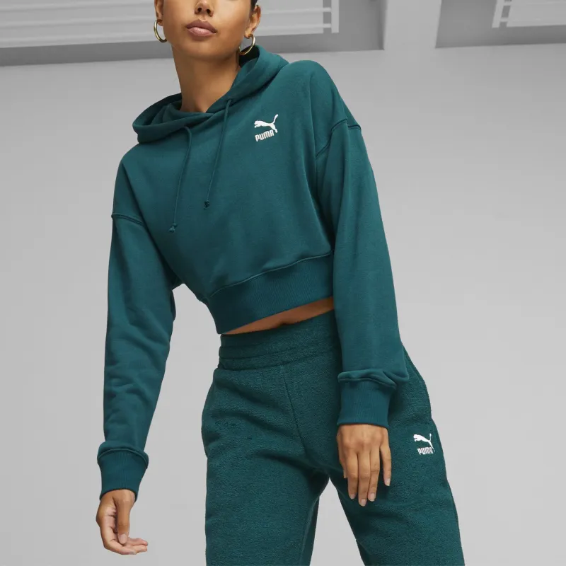 PUMA CLASSICS Cropped Hoodie TR Sweatshirt Women's Green-2